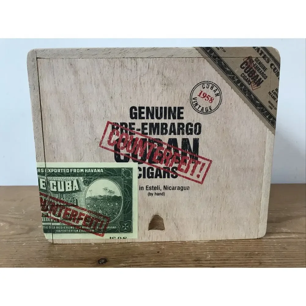 Vintage Style Counterfeit Humorous Wooden Empty 50 Epicure Cigar Trinket Box
